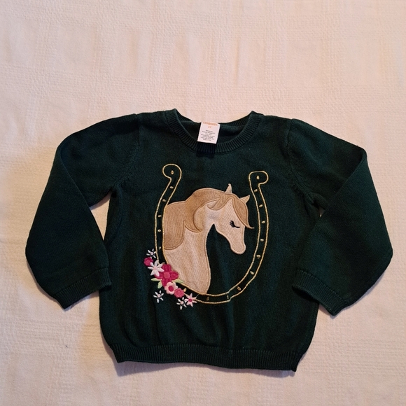 Gymboree Other - Gymboree girls size 2T green knit sweater with horse horseshoe & flowers, vguc